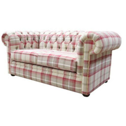 Chesterfield Handmade Tartan 2 Seater Sofa Balmoral Cranberry Fabric In Classic Style - thumbnail 3