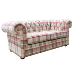 Chesterfield Handmade Tartan 2 Seater Sofa Balmoral Cranberry Fabric In Classic Style - thumbnail 2