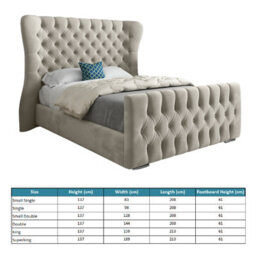 Parma Wide Curved Winged Upholstered Soft Velvet Bed Frame - Cream - thumbnail 4