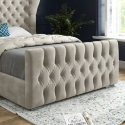 Parma Wide Curved Winged Upholstered Soft Velvet Bed Frame - Cream - thumbnail 3