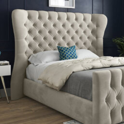 Parma Wide Curved Winged Upholstered Soft Velvet Bed Frame - Cream - thumbnail 2