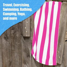 Geezy Microfibre Large Beach Towel Pink Striped Travel Gym Camping Swimming Holiday - thumbnail 9