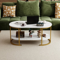 Table 2-Tier Living Room Center Table With Storage-White Oval Coffee - thumbnail 4