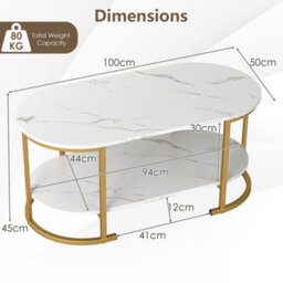 Table 2-Tier Living Room Center Table With Storage-White Oval Coffee - thumbnail 2