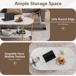 Table 2-Tier Living Room Center Table With Storage-White Oval Coffee - thumbnail 3