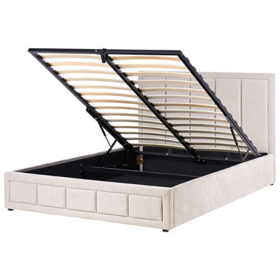 Beliani Ottoman Bed Chenille Quiberon 160 X 200 Cm (Eu King Size) Taupe - image 1