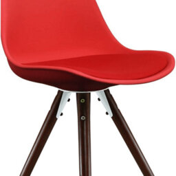 Fusion Living Soho Red Plastic Dining Chair With Pyramid Dark Wood Legs - thumbnail 3