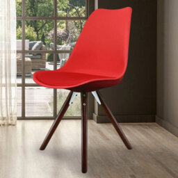 Fusion Living Soho Red Plastic Dining Chair With Pyramid Dark Wood Legs - thumbnail 2