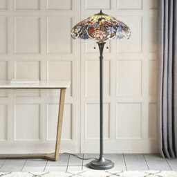 1.5M Tiffany Twin Floor Lamp Dark Bronze & Floral Stained Glass Shade I00027 - thumbnail 5