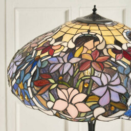 1.5M Tiffany Twin Floor Lamp Dark Bronze & Floral Stained Glass Shade I00027 - thumbnail 3