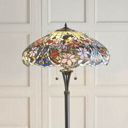 1.5M Tiffany Twin Floor Lamp Dark Bronze & Floral Stained Glass Shade I00027 - thumbnail 4