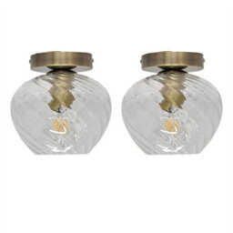 First Choice Lighting Set Of 2 Bradson - Clear Swirl Glass Antique Brass Ceiling Lights - thumbnail 1