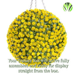 Best Artificial 38Cm Yellow Rose Hanging Basket Flower Topiary Ball - Suitable For Outdoor Use - Weather & Fade Resistant - thumbnail 7