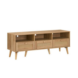 Swish Furniture Manila Oak & Rattan 3 Drawer Tv Unit Stand Cabinet Living Room Storage Furniture Media Unit - thumbnail 4