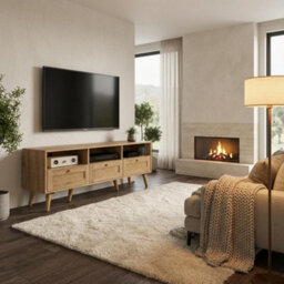 Swish Furniture Manila Oak & Rattan 3 Drawer Tv Unit Stand Cabinet Living Room Storage Furniture Media Unit - thumbnail 2