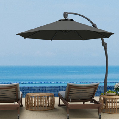 Outsunny 3(M) Garden Cantilever Parasol With Crank Aluminium Frame Grey - image 1