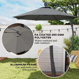 Outsunny 3(M) Garden Cantilever Parasol With Crank Aluminium Frame Grey - thumbnail 4