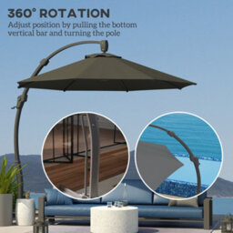 Outsunny 3(M) Garden Cantilever Parasol With Crank Aluminium Frame Grey - thumbnail 5