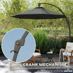 Outsunny 3(M) Garden Cantilever Parasol With Crank Aluminium Frame Grey - thumbnail 6