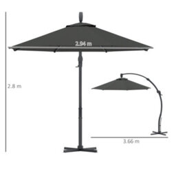Outsunny 3(M) Garden Cantilever Parasol With Crank Aluminium Frame Grey - thumbnail 3