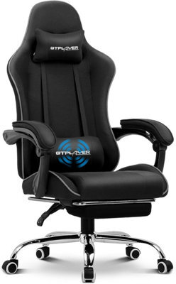 Gtplayer Fabric Gaming Chair With Footrest, Massage Ergonomic Computer Chairs Height Adjustable Heavy Duty Pc Chair, Black - image 1