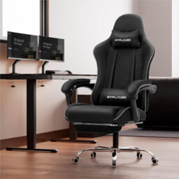 Gtplayer Fabric Gaming Chair With Footrest, Massage Ergonomic Computer Chairs Height Adjustable Heavy Duty Pc Chair, Black - thumbnail 2