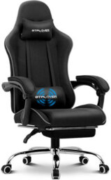 Gtplayer Fabric Gaming Chair With Footrest, Massage Ergonomic Computer Chairs Height Adjustable Heavy Duty Pc Chair, Black - thumbnail 1