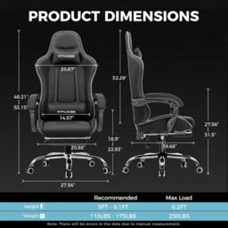Gtplayer Fabric Gaming Chair With Footrest, Massage Ergonomic Computer Chairs Height Adjustable Heavy Duty Pc Chair, Black - thumbnail 3