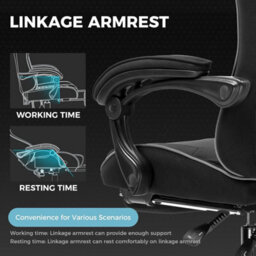 Gtplayer Fabric Gaming Chair With Footrest, Massage Ergonomic Computer Chairs Height Adjustable Heavy Duty Pc Chair, Black - thumbnail 5
