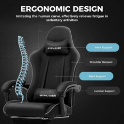 Gtplayer Fabric Gaming Chair With Footrest, Massage Ergonomic Computer Chairs Height Adjustable Heavy Duty Pc Chair, Black - thumbnail 7