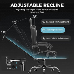 Gtplayer Fabric Gaming Chair With Footrest, Massage Ergonomic Computer Chairs Height Adjustable Heavy Duty Pc Chair, Black - thumbnail 4