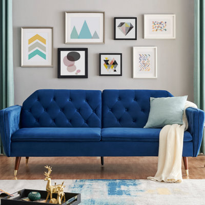 Bravich Victoria Sofa Bed 3 Seater Velvet Click Clack - Dark Blue - image 1