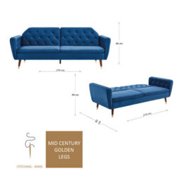 Bravich Victoria Sofa Bed 3 Seater Velvet Click Clack - Dark Blue - thumbnail 8