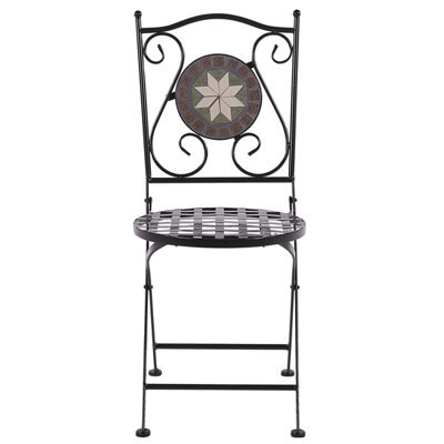 Wyld And Coco Evergarden 2-Pack Black Metal Folding Dining Chairs With Carved Backrests And Ceramic Mosaic Inlay - image 1
