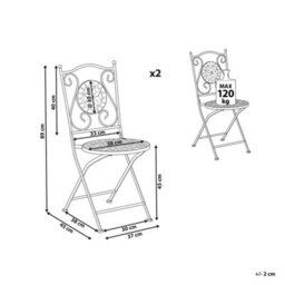 Wyld And Coco Evergarden 2-Pack Black Metal Folding Dining Chairs With Carved Backrests And Ceramic Mosaic Inlay - thumbnail 5