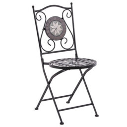 Wyld And Coco Evergarden 2-Pack Black Metal Folding Dining Chairs With Carved Backrests And Ceramic Mosaic Inlay - thumbnail 4