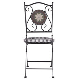 Wyld And Coco Evergarden 2-Pack Black Metal Folding Dining Chairs With Carved Backrests And Ceramic Mosaic Inlay - thumbnail 1