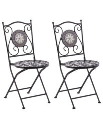 Wyld And Coco Evergarden 2-Pack Black Metal Folding Dining Chairs With Carved Backrests And Ceramic Mosaic Inlay - thumbnail 3