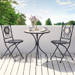 Wyld And Coco Evergarden 2-Pack Black Metal Folding Dining Chairs With Carved Backrests And Ceramic Mosaic Inlay - thumbnail 2