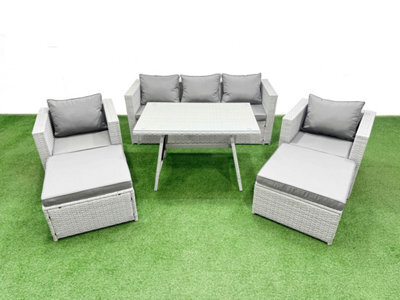 Fimous 7 Pieces Outdoor Pe Rattan Sofa Armchair Set Patio Garden Furniture Sets With Cushions 2 Big Stools Light Grey - image 1