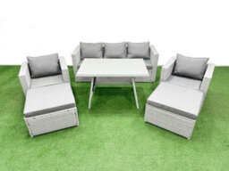 Fimous 7 Pieces Outdoor Pe Rattan Sofa Armchair Set Patio Garden Furniture Sets With Cushions 2 Big Stools Light Grey - thumbnail 1