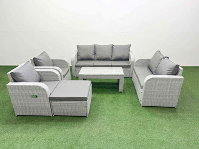 Fimous Pe Rattan Garden Furniture Set Adjustable Chair Sofa Double Love Seat 2 Seater Sofa Lounge Set Big Footstool Light Grey - image 1
