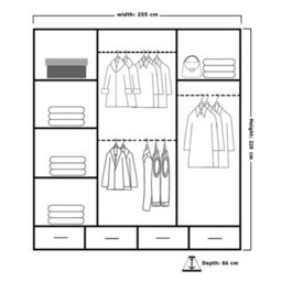 M N Furniture Ltd Wardrobe With Led Light Modern 2 Or 3 Sliding Doors-Mirrored Bedroom Cabinet With Drawers (White,255Cm) - thumbnail 5