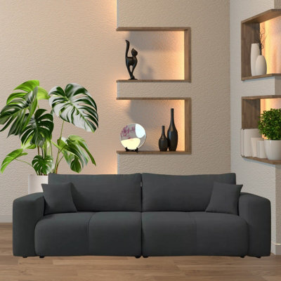 Sofa Bed With Storage Modern Velour Upholstery, Stylish And Functional By Furyn Graphite - image 1