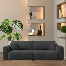 Sofa Bed With Storage Modern Velour Upholstery, Stylish And Functional By Furyn Graphite - thumbnail 1