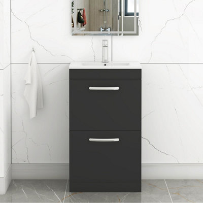 Royal Bathrooms Turin 500mm Matt Black Floor Standing Vanity Unit 2 Drawer With Minimalist Basin - image 1