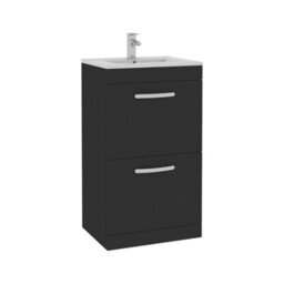 Royal Bathrooms Turin 500mm Matt Black Floor Standing Vanity Unit 2 Drawer With Minimalist Basin - thumbnail 6