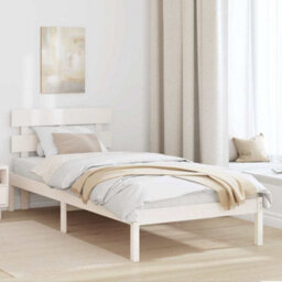 Berkfield Minimalist Bed Frame With Headboard White 75X190 Cm Solid Wood Pine - thumbnail 2
