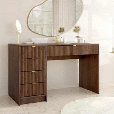 Desk Computer Workstation Tireno Okapi Walnut Laminated Wood Mdf Grooved Drawer Fronts Modern Home Office Study Writing Table - image 1