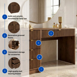 Desk Computer Workstation Tireno Okapi Walnut Laminated Wood Mdf Grooved Drawer Fronts Modern Home Office Study Writing Table - thumbnail 5